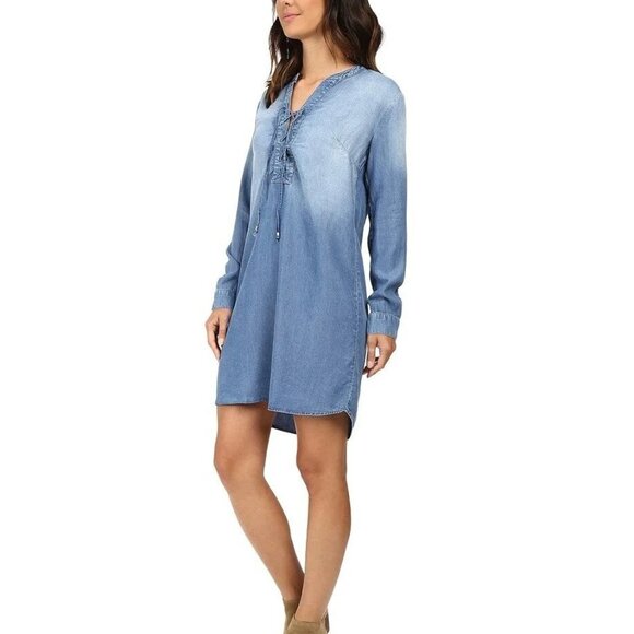NWT Splendid Women's Indigo Lace-Up Shirtdress Medium Wash Size XS $120 X231 - Picture 3 of 3